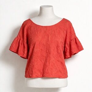 Anthropologie top Blouse Size Small S Orange Embroidered Casual Milkmaid